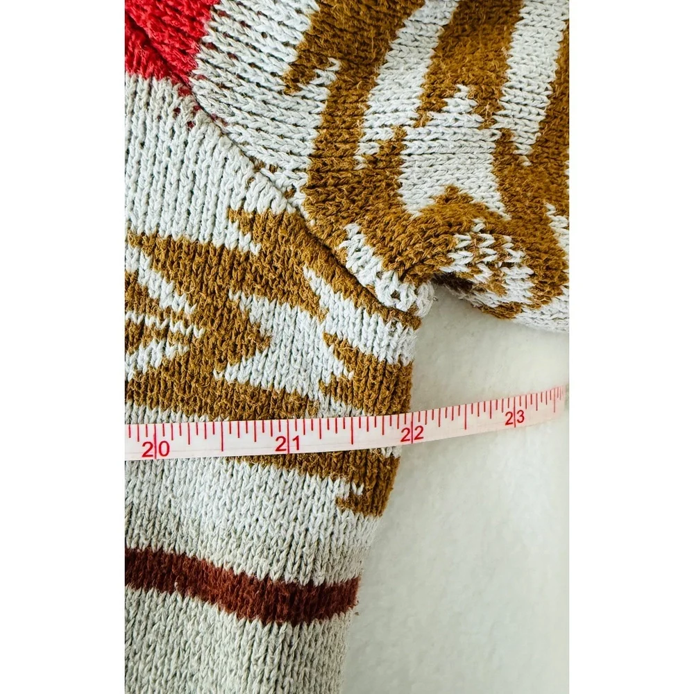 SUN + STONE Mens Multicolor Aztec Knit Cardigan Cotton Button Up, L